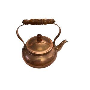 Antique Copper Tea Kettle With Wooden Handle